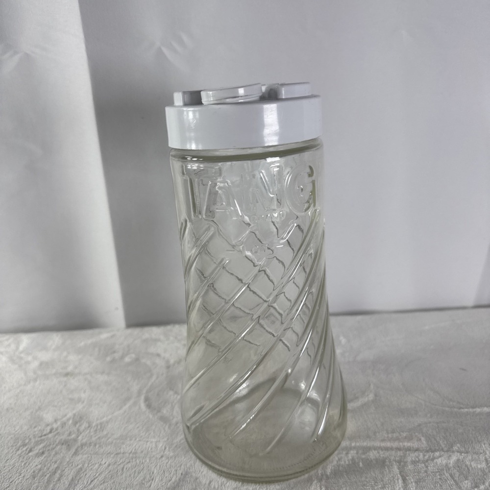 TANG 1 Qt Clear Glass Cylinder Storage Jar w/ Orange Plastic Screw-On Lid
